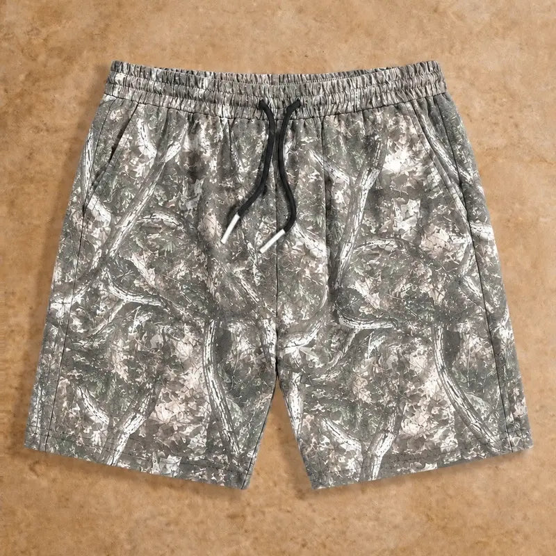 Men's H-Type Woven Casual Straight Shorts - Bold Digital Art Print, Stylish Street-Style Design, Elastic Waistband with Drawstring, Elastic Waist Moves with You, Summer-Ready Menswear