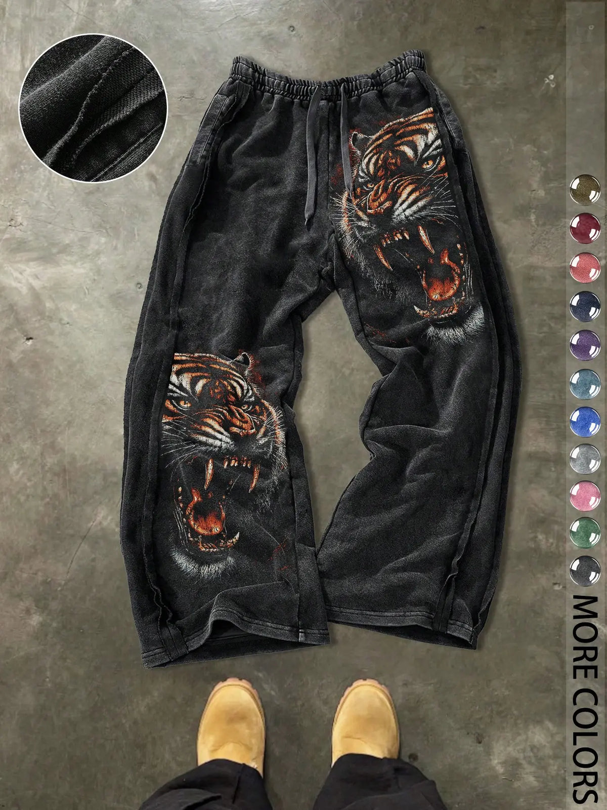 Men's Casual Loose Cotton Pants, Tiger Print, Street Style, Drawstring Waist, Ankle Length, All Seasons, Ideal for Outdoor & Gifts