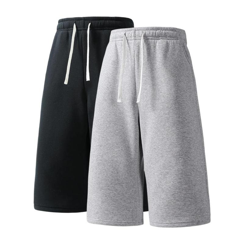 Men’s Preppy Fashion Knitting 3/4 Above-the-Knee Shorts - Mid Waist, Drawstring, Lightweight, Standard Fit Pants for Summer, 3-Pack or Single Item Options