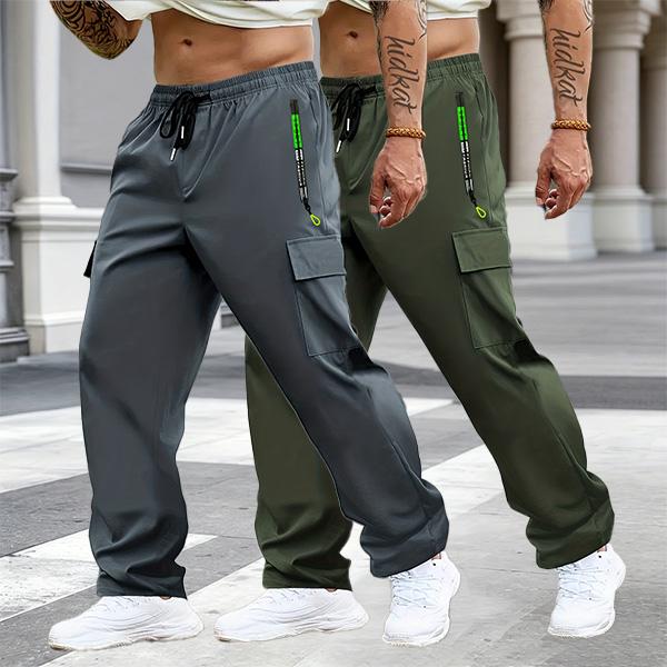 Men's Multi-Pack Cargo Work Pants - Lightweight Stretch Waist Activewear with Multiple Pockets, Comfortable Fit Casual Athletic Men's Wear, Plain Outdoor to Office Menswear