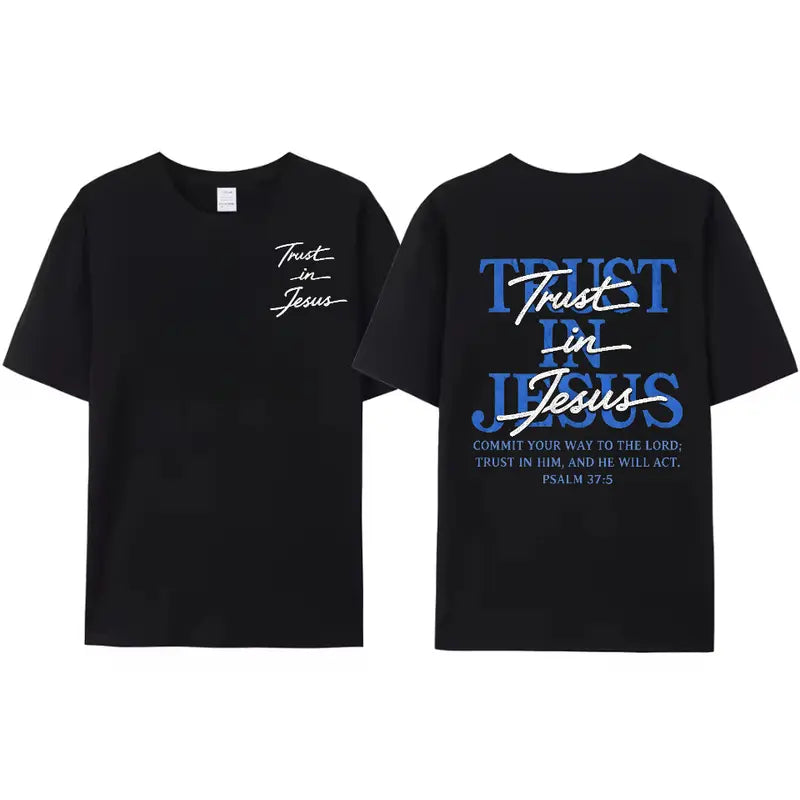Women's Cotton Oversized Round Neck Casual Tshirt Top - Psalm 37:5 "Trust in Jesus" Bible Verse Design, Faith-Based Gift for Ladies