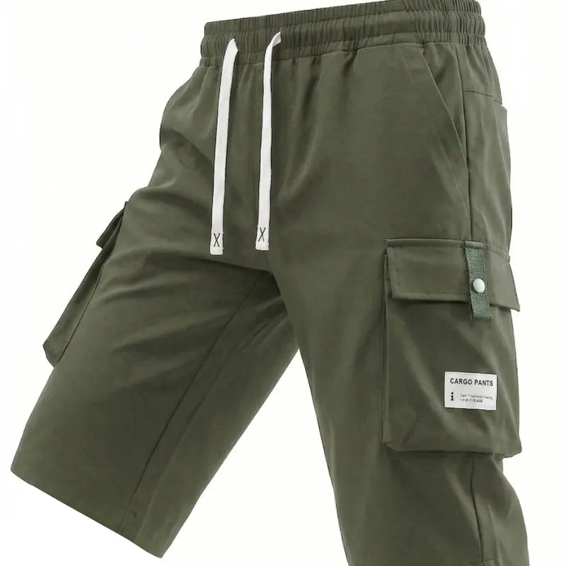 Men's Regular Woven Non-Stretch Fabric Cargo Shorts 5-Pack - 7/8 Knee Length, Mid-Waist, Loose Baggy Style, Elastic Drawstring Waist, Large Pockets, Letter Patch Design, Summer Casual Athletic Bottoms