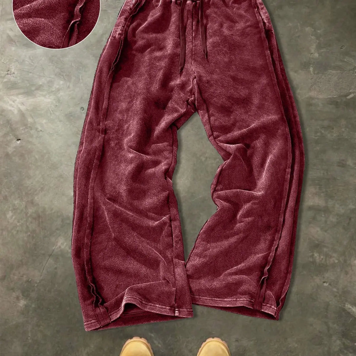 Men's Washed Vintage Hem Side Drawstring Oversized Baggy Wide Leg Sweatpants, American Retro Flowy Loose Fit Straight Leg Long Pants, Relaxed Pants, Trouser, Street Pants