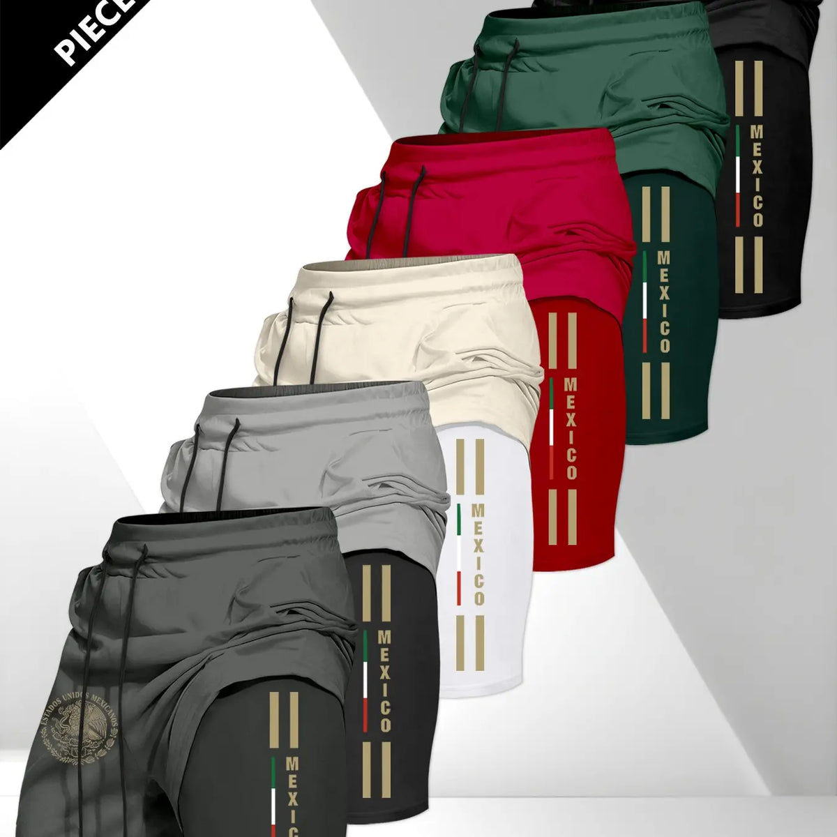 Men's Drawstring Pocket Waistband Daily, Sports Drawstring Shorts, Mexican Emblem Print, Comfortable Breathable Fabric, Durable Material, Perfect Gift