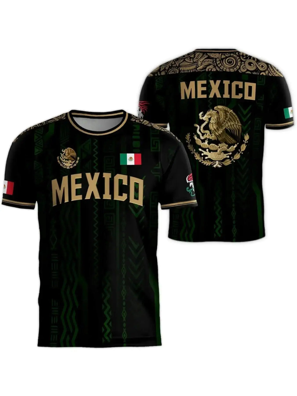 Men's Summer Short Sleeve T-Shirt Mexican Tourism Cultural Souvenir, Country Graphic Tee, Dark Pattern Round Neck, Outdoor Casual Fashion Print