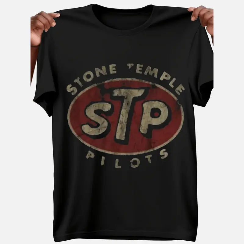 Men Vintage Rock Band‑Inspired Graphic Tee, Loose Relaxed Cut Breathable Cotton Short Sleeve T‑Shirt, Casual Streetwear Top For All‑Season Daily Wear