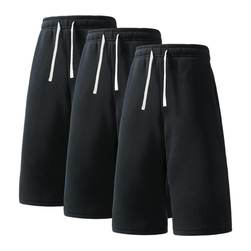 Men’s Preppy Fashion Knitting 3/4 Above-the-Knee Shorts - Mid Waist, Drawstring, Lightweight, Standard Fit Pants for Summer, 3-Pack or Single Item Options