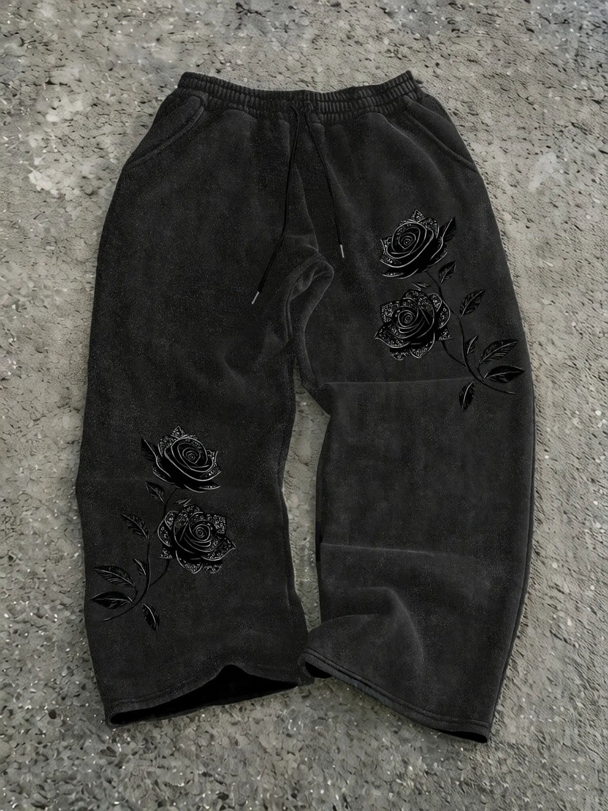 Men's Y2K Gothic Rose Print Long Pants, Casual Wide Leg Pants, All Seasons Wear, Casual Trouser