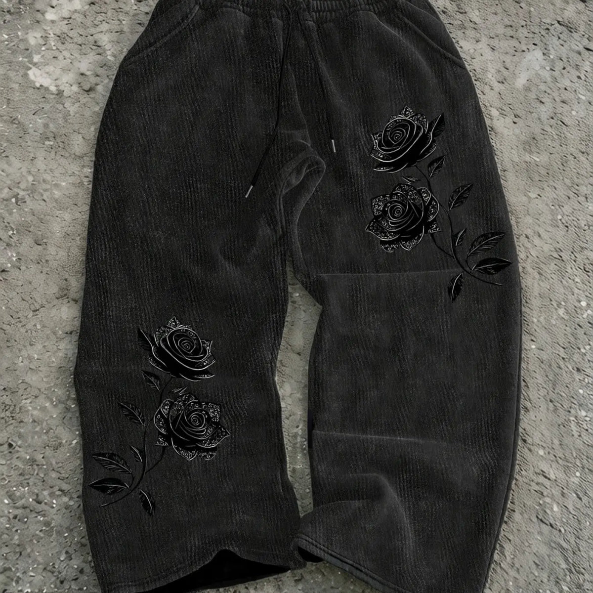 Men's Y2K Gothic Rose Print Long Pants, Casual Wide Leg Pants, All Seasons Wear, Casual Trouser