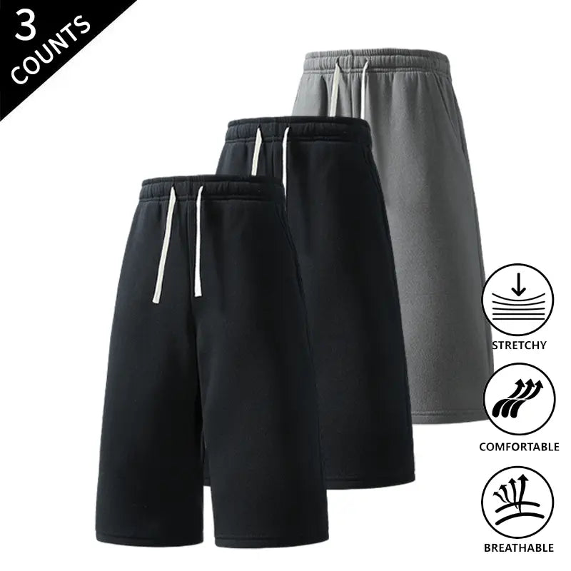Men's 3-Pack Knee-Length Baggy Oversized Loose Drawstring Casual Long Shorts, Urban Street Fashion Menswear Bottoms