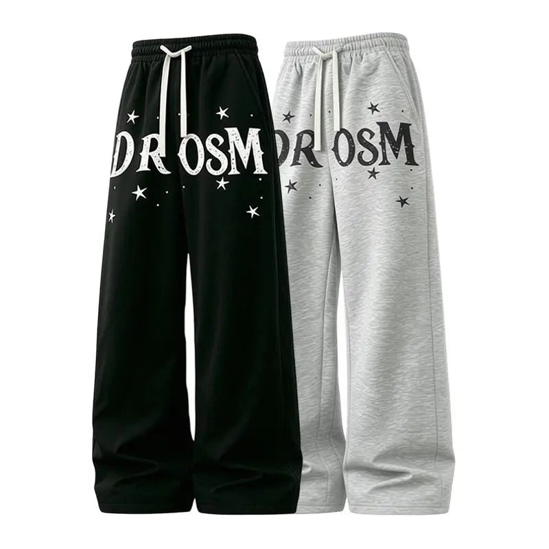 Men's Soft Knit Baggy Wide-Leg Loose Street-Style Menswear Pants, Plain Vertical Seam Detailing, 2 Basic Colorways - Black + Light Gray, Ideal for Casual Wear, Hot Weather Skateboarding