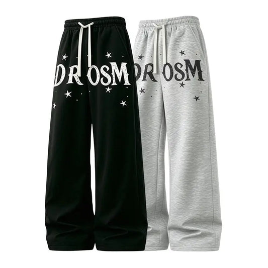 Men's Soft Knit Baggy Wide-Leg Loose Street-Style Menswear Pants, Plain Vertical Seam Detailing, 2 Basic Colorways - Black + Light Gray, Ideal for Casual Wear, Hot Weather Skateboarding