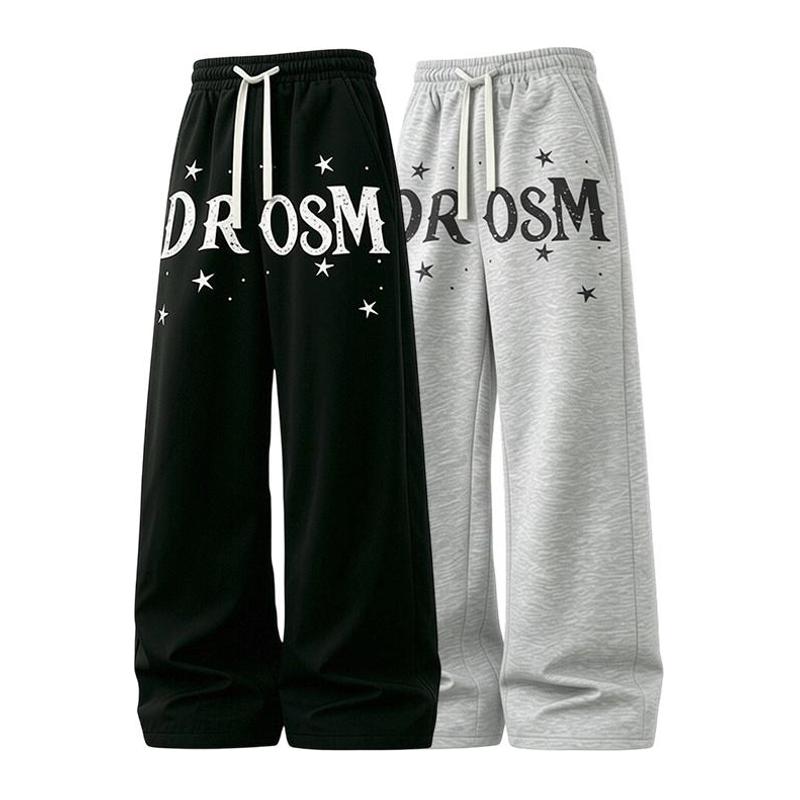 Men's Soft Knit Baggy Wide-Leg Loose Street-Style Menswear Pants, Plain Vertical Seam Detailing, 2 Basic Colorways - Black + Light Gray, Ideal for Casual Wear, Hot Weather Skateboarding