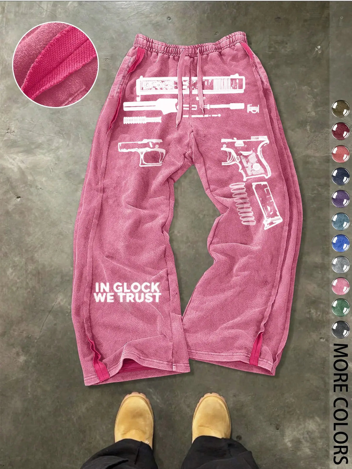 Men's Casual Cotton Sport Pants, Gun Pattern Print, Drawstring Waist, Ankle Length, Street Style, Streetwear, All Seasons, Ideal Gift