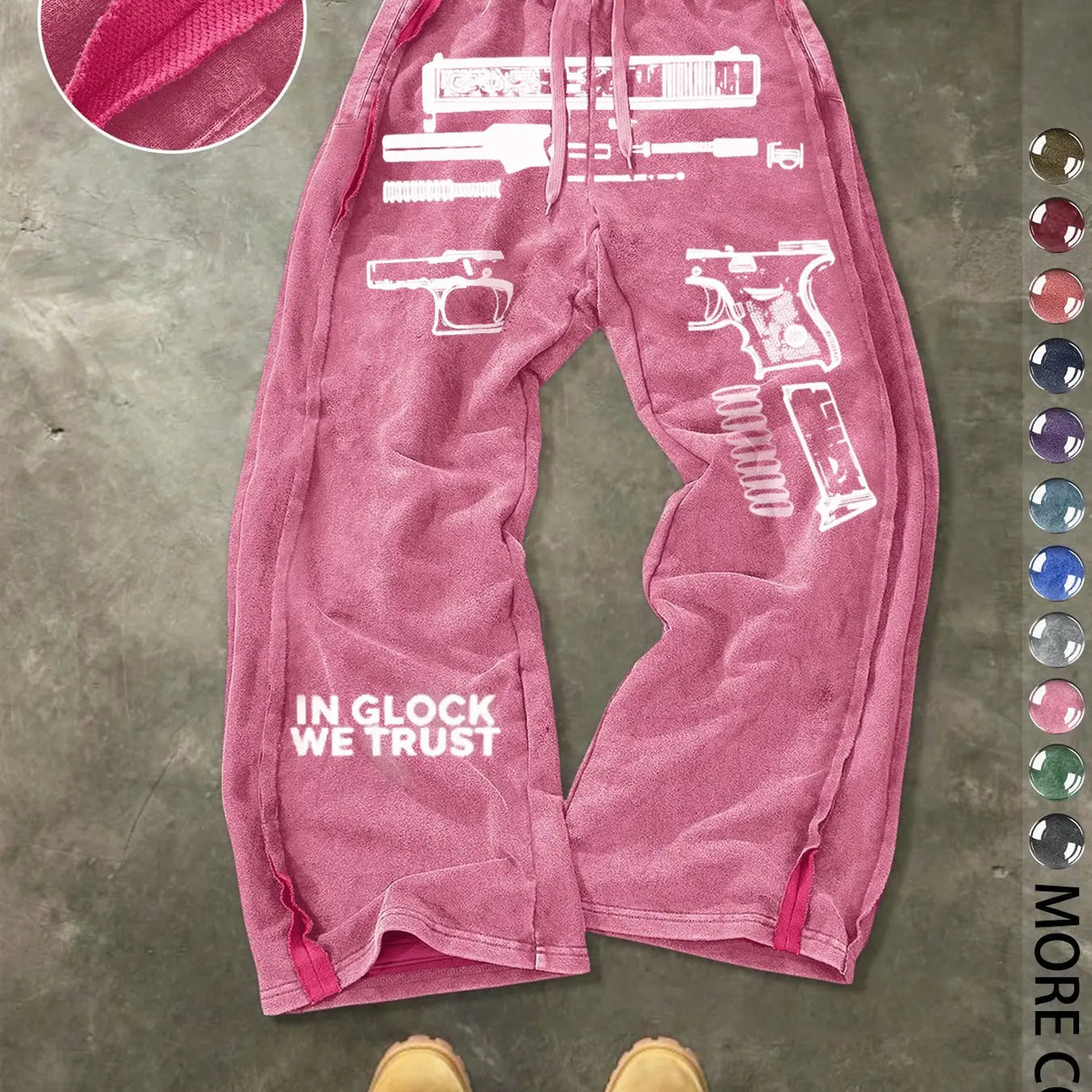 Men's Casual Cotton Sport Pants, Gun Pattern Print, Drawstring Waist, Ankle Length, Street Style, Streetwear, All Seasons, Ideal Gift
