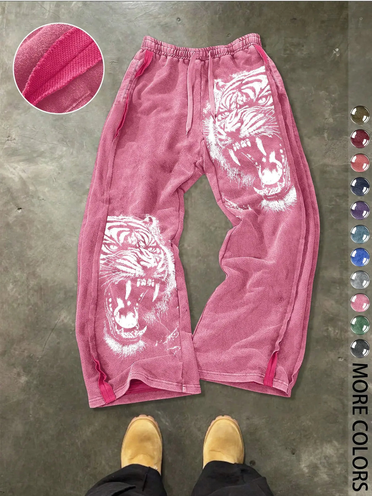 Men's Casual Loose Cotton Pants, Tiger Print, Street Style, Drawstring Waist, Ankle Length, All Seasons, Ideal for Outdoor & Gifts