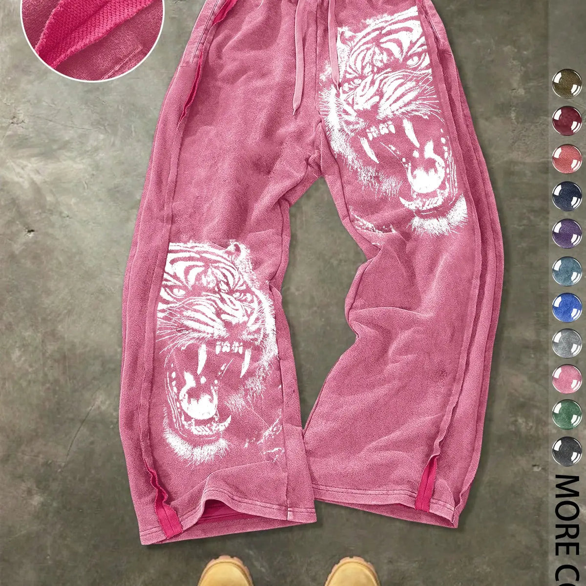 Men's Casual Loose Cotton Pants, Tiger Print, Street Style, Drawstring Waist, Ankle Length, All Seasons, Ideal for Outdoor & Gifts