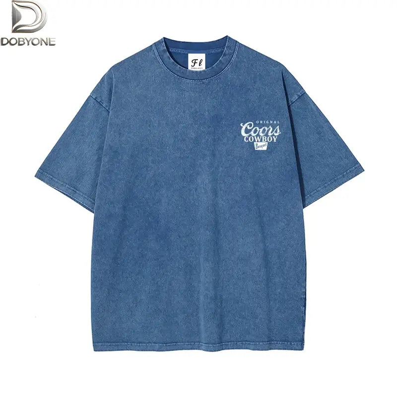 DOBYONE Women's Vintage Washed Cotton Casual Short-Sleeve Western Brewery Graphic Tee - Western Clothing Vintage Graphic Tees Clothes
