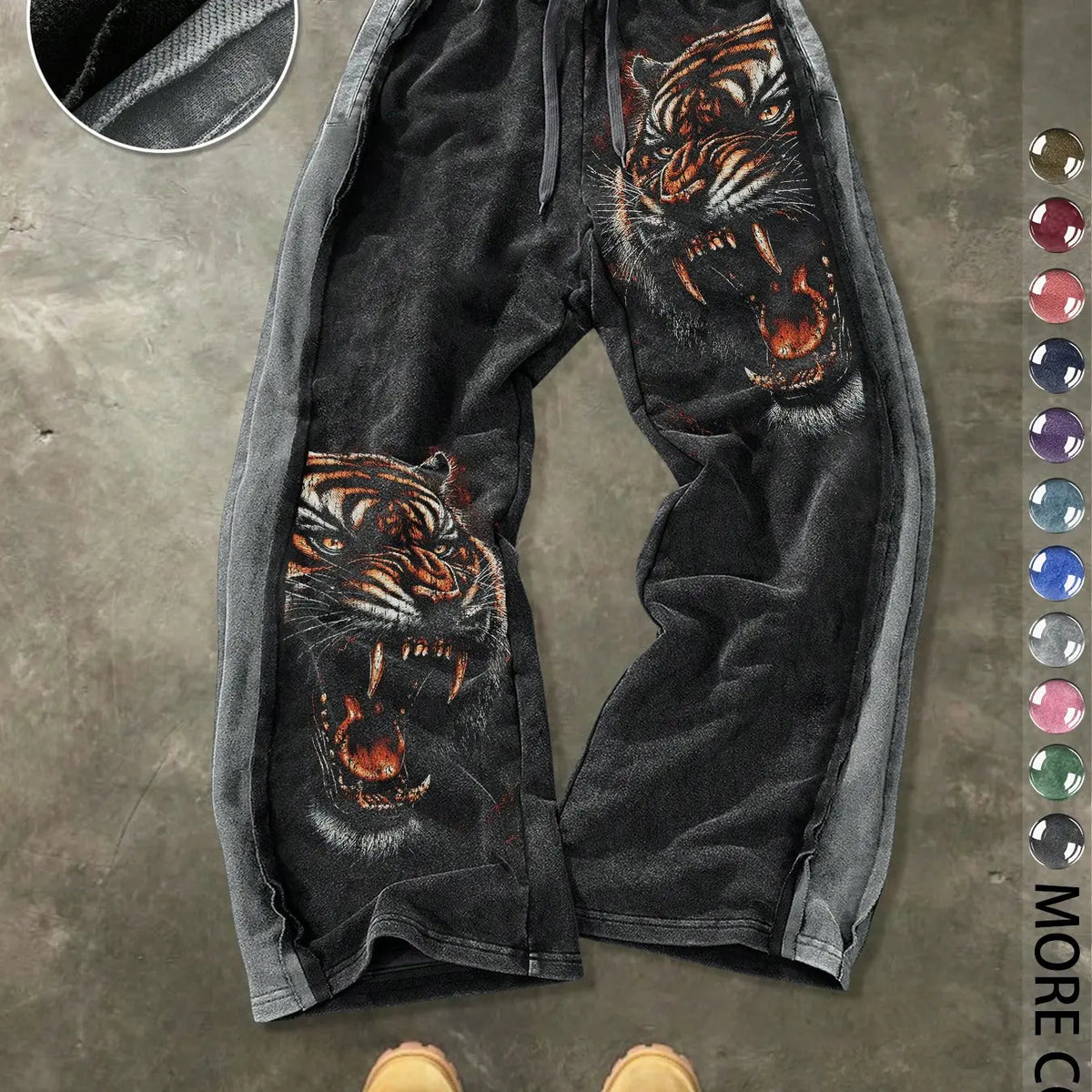 Men's Casual Loose Cotton Pants, Tiger Print, Street Style, Drawstring Waist, Ankle Length, All Seasons, Ideal for Outdoor & Gifts