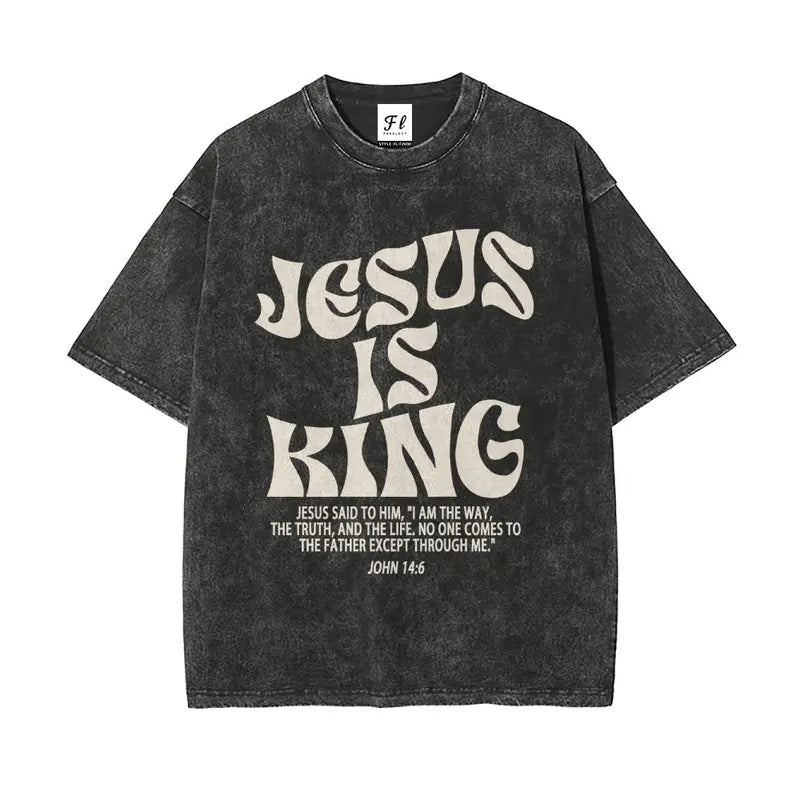 Men's Unisex Cotton Round Neck Oversized Washed T-Shirt - Jesus Christian Streetwear, Jonah and the Whale Graphic, "Get In Loser We're Doing God's Will" Verse, Faith Humor Fabric Style Religious Gift