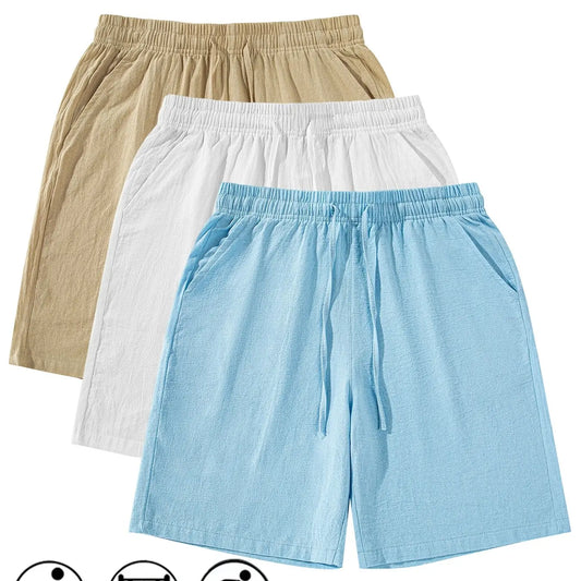 Men's Plain Linen Shorts, Casual Tropical Beach Shorts, Drawstring Waist Design, Summer Comfortable Bottoms, Breathable Comfy Shorts, Ideal for Daily Wear and Leisure Activities