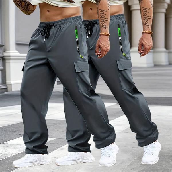 Men's Multi-Pack Cargo Work Pants - Lightweight Stretch Waist Activewear with Multiple Pockets, Comfortable Fit Casual Athletic Men's Wear, Plain Outdoor to Office Menswear
