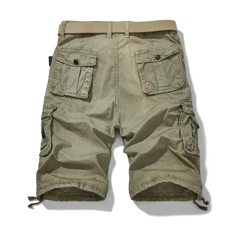 Men's Fashion Mid-Waist Cotton Basic Belted Cargo Shorts - Regular Fit, Multifunctional Pockets, Straight Design, Outdoor Ready, for Casual Wear