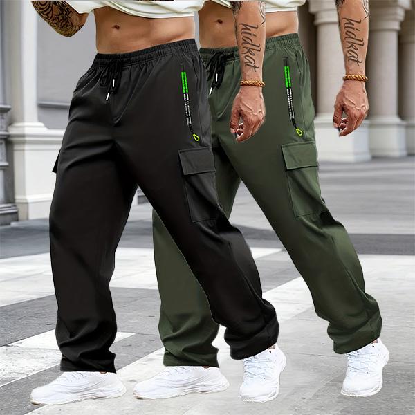 Men's Multi-Pack Cargo Work Pants - Lightweight Stretch Waist Activewear with Multiple Pockets, Comfortable Fit Casual Athletic Men's Wear, Plain Outdoor to Office Menswear
