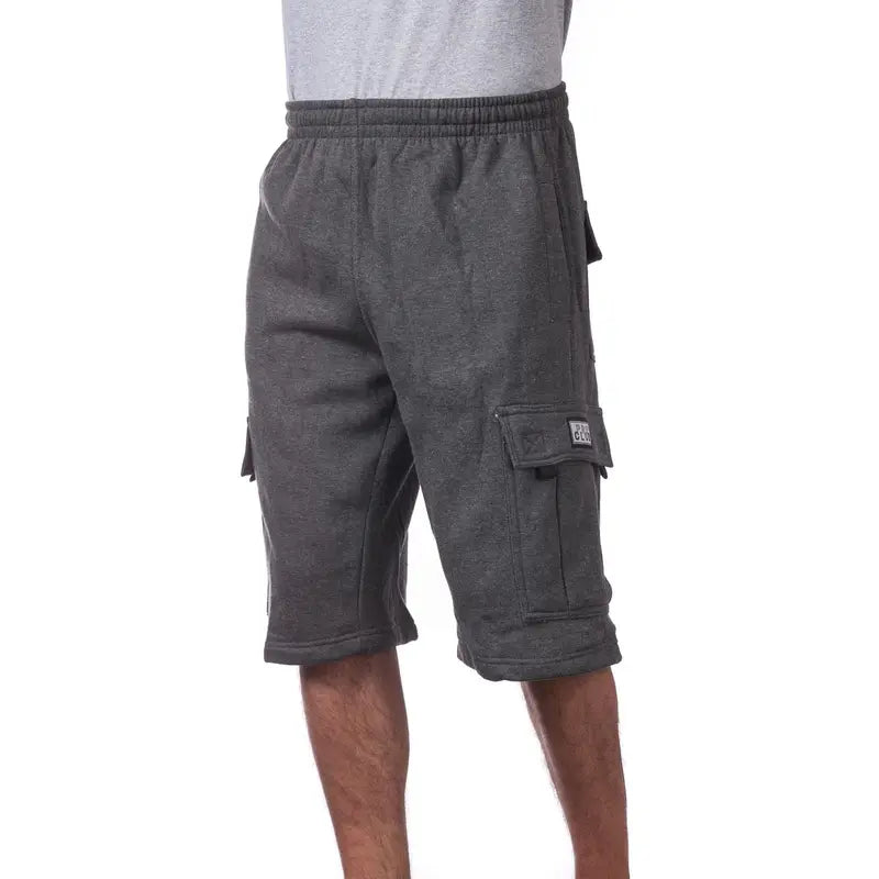 Pro Club Men's Cargo Sweat Shorts - 6 Pockets, Fleece Cotton-Polyester Fabric, Elastic Relaxed Cozy Hip Hop Fit, Cold Wash Menswear, Beige Utility Shorts, S, 2X, Cute New Year Style