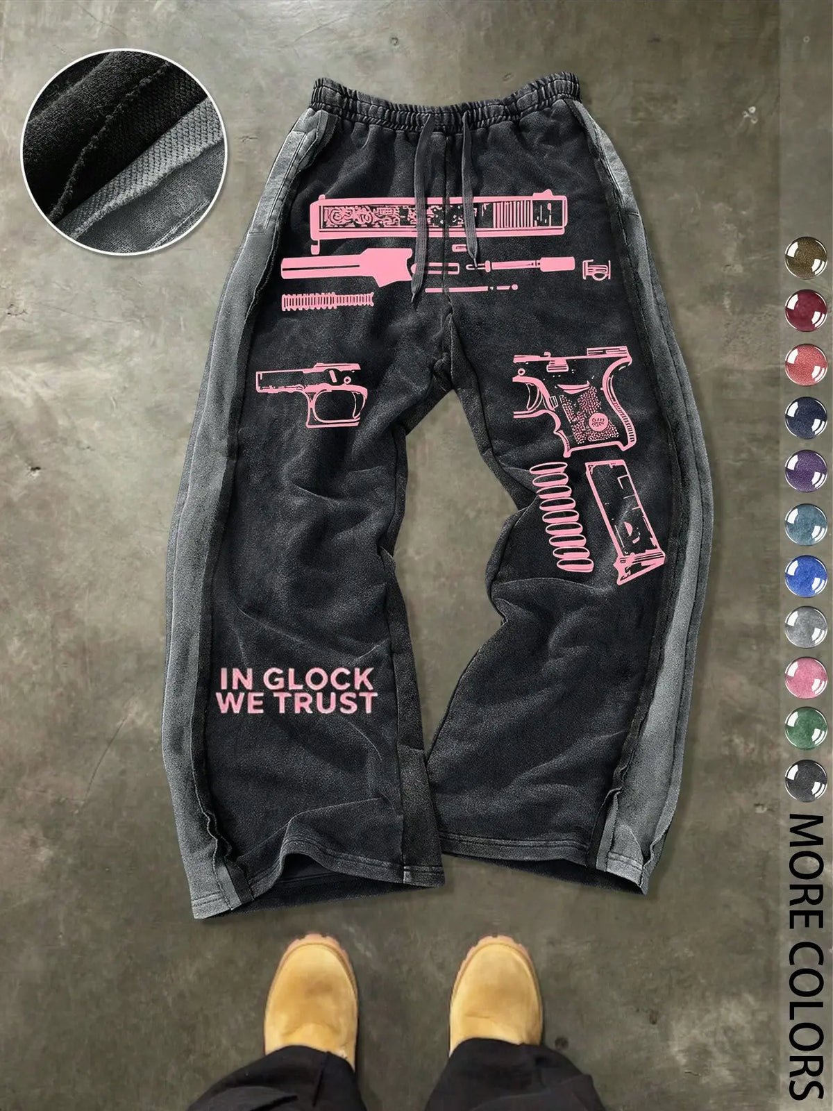 Men's Casual Cotton Sport Pants, Gun Pattern Print, Drawstring Waist, Ankle Length, Street Style, Streetwear, All Seasons, Ideal Gift