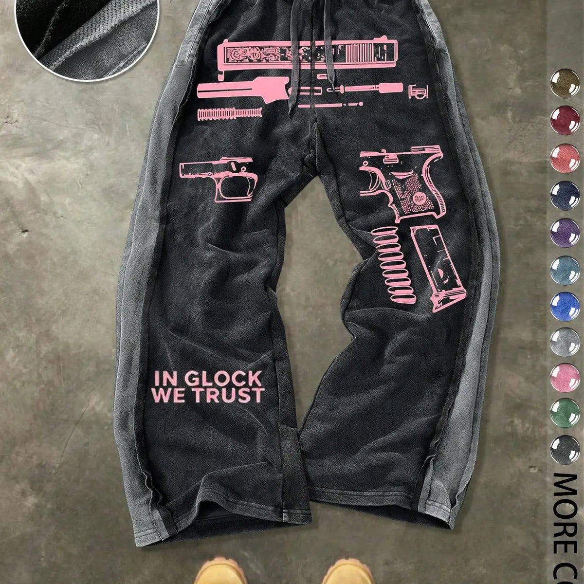 Men's Casual Cotton Sport Pants, Gun Pattern Print, Drawstring Waist, Ankle Length, Street Style, Streetwear, All Seasons, Ideal Gift