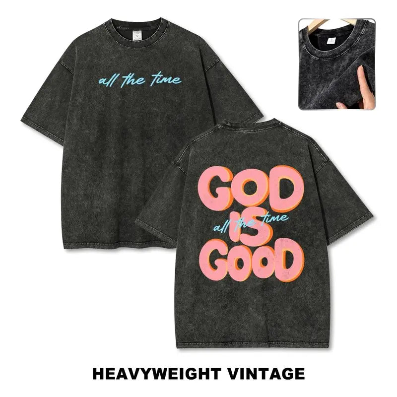 Men's Unisex Cotton Round Neck Oversized Washed T-Shirt - Jesus Christian Streetwear, Jonah and the Whale Graphic, "Get In Loser We're Doing God's Will" Verse, Faith Humor Fabric Style Religious Gift