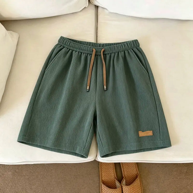 Men’s 3 pack summer loose corduroy drawstring shorts for commuting—casual shorts with pockets suitable for both everyday wear and home use.