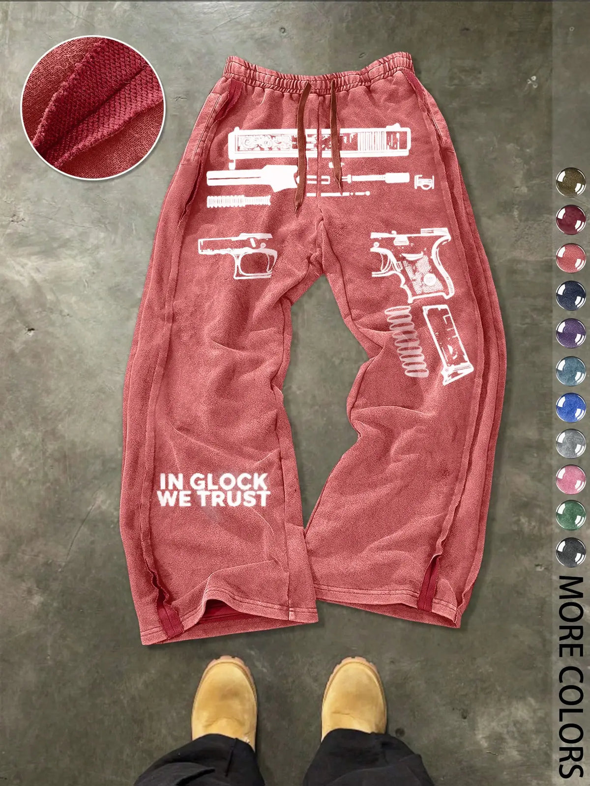 Men's Casual Cotton Sport Pants, Gun Pattern Print, Drawstring Waist, Ankle Length, Street Style, Streetwear, All Seasons, Ideal Gift