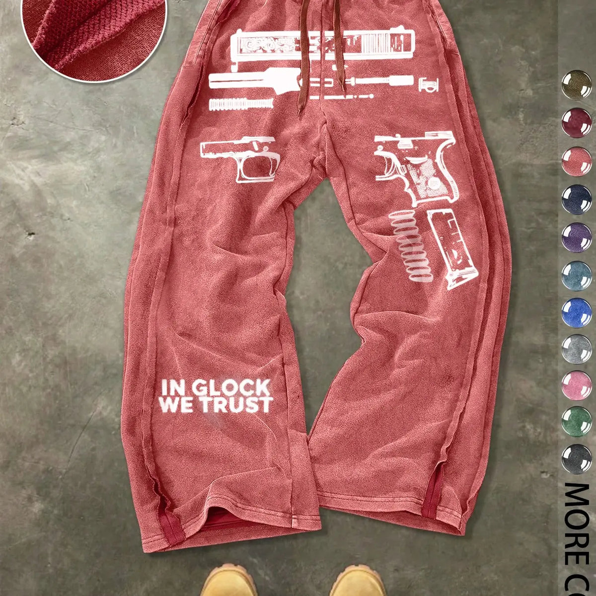 Men's Casual Cotton Sport Pants, Gun Pattern Print, Drawstring Waist, Ankle Length, Street Style, Streetwear, All Seasons, Ideal Gift