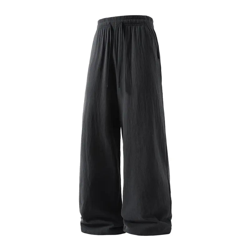 Men's 2-Pack Casual Linen-Cotton Blend Drawstring Pants, Baggy Fit, Lightweight, Anti-Wrinkle, Non-See-Through Menswear Trousers