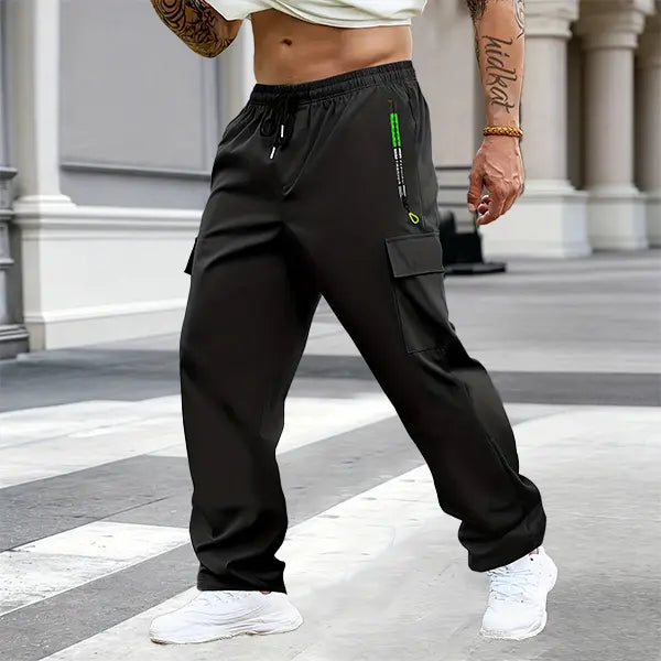 Men's Multi-Pack Cargo Work Pants - Lightweight Stretch Waist Activewear with Multiple Pockets, Comfortable Fit Casual Athletic Men's Wear, Plain Outdoor to Office Menswear