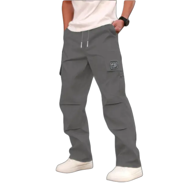 Men's Regular Fit 100% Polyester Solid-Color Drawstring Waist Cargo Pants - Casual Athletic, All-Purpose, Cargo Pockets, Deep Pocket, Menswear Bottoms, Outdoor Work Pants, Casual Athletic Men's Pants, All-Purpose Men's Pants
