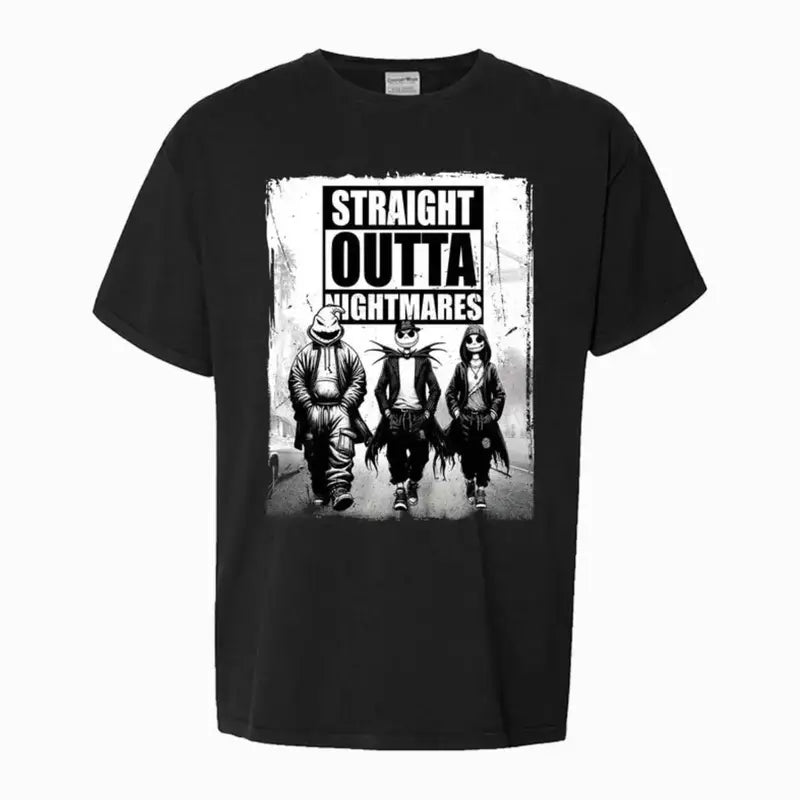 Straight Outta Nightmares" Men's Vintage Horror Halloween T-Shirt - 100% Cotton Casual Round Neck  gifts