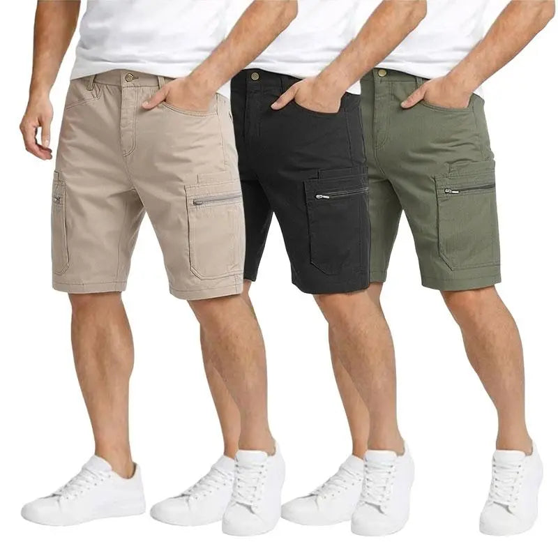 Clean Gent men’s casual cargo shorts with zippered pockets and a buttoned placket—ideal for outdoor hiking, summer leisure, work, golf, and outdoor fun.