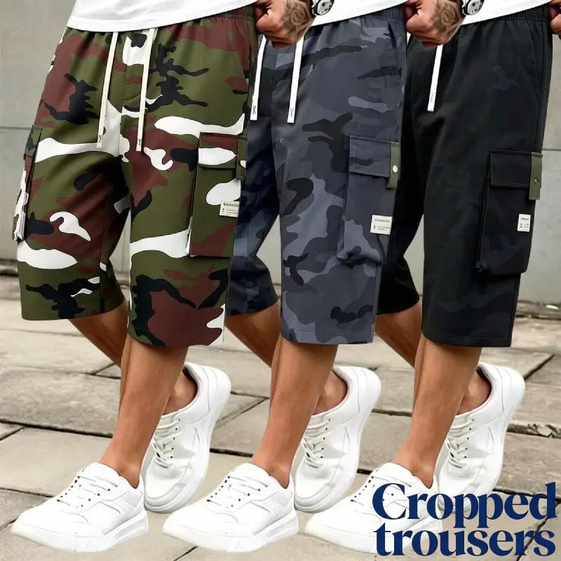 Men's 3-piece Camo Cargo seven-quarter trousers Capriers – Multi-Pocket Design, Drawstring Waistband, Casual Streetwear Shorts, Perfect for Everyday Wear & Urban Styling SpringStatements