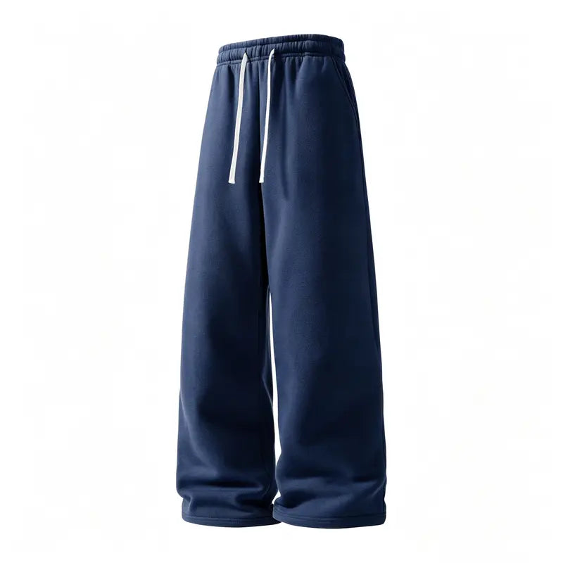 Men’s 2-Pack Baggy Sweatpants - Mid-Waist Plain Casual Straight-Leg Menswear Pants with Drawstring Waist, Comfortable, Stretchable, Breathable, Ideal for Loungewear, Travel