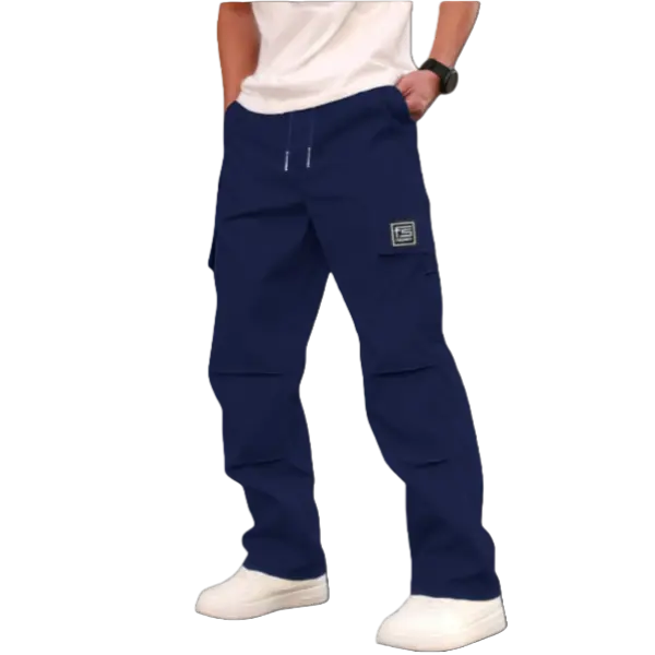 Men's Regular Fit 100% Polyester Solid-Color Drawstring Waist Cargo Pants - Casual Athletic, All-Purpose, Cargo Pockets, Deep Pocket, Menswear Bottoms, Outdoor Work Pants, Casual Athletic Men's Pants, All-Purpose Men's Pants