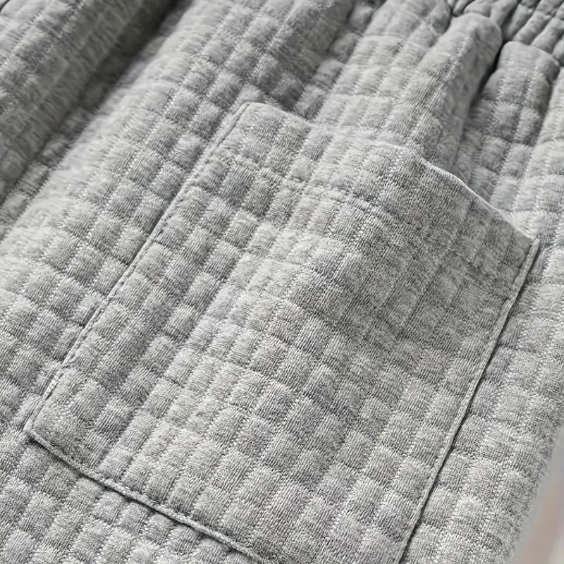 Men’s Plus-Size Knitted Waffle Shorts - Menswear Bottoms with Elastic Drawstring Waist, Stretchy Breathable Soft Fabric, Plain Gray Plus Size Clothes Clothing for Summer Casual Driving OOTD