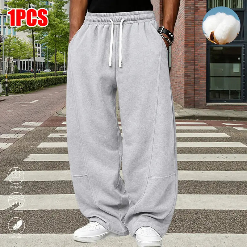 Men's Cotton Blend Casual Athletic Pants - All-Season, Casual Comfy Fit, Loose-Fit, Mid-Waist, Straight Cut, Solid Color, Mid-Winter Long Pants with Pockets, Xlarge for Everyday Wear