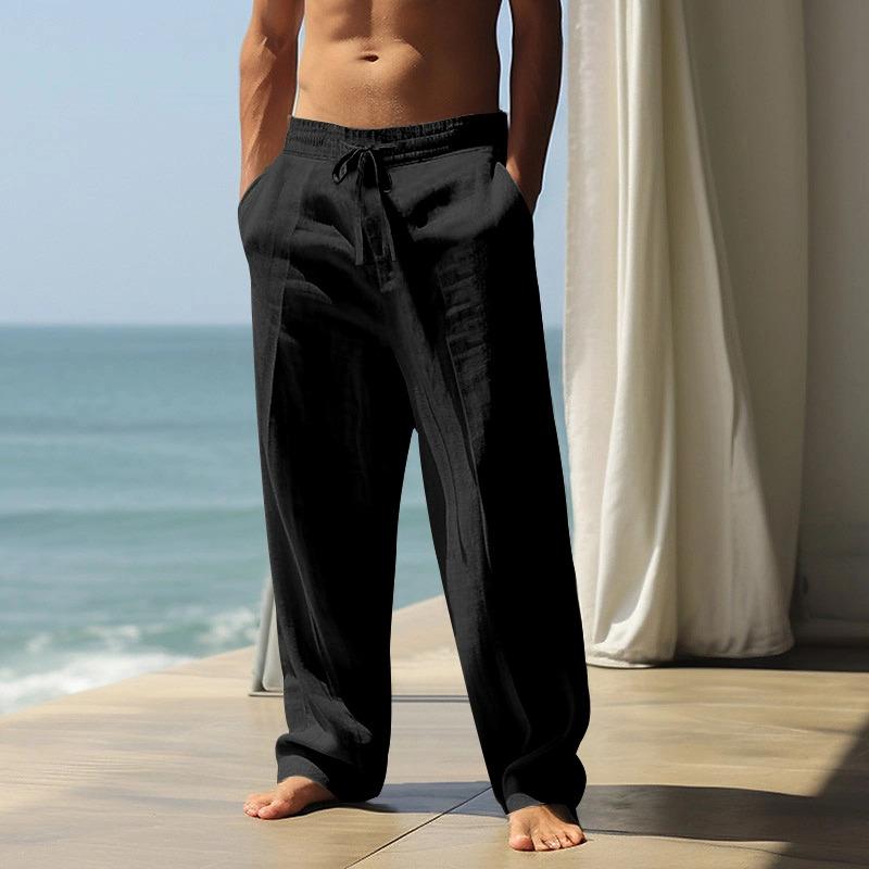 Men's Spring/Summer Solid Color Cotton and Hemp Casual Pants, Casual Outdoor Home Straight Tube Loose Sports Pants