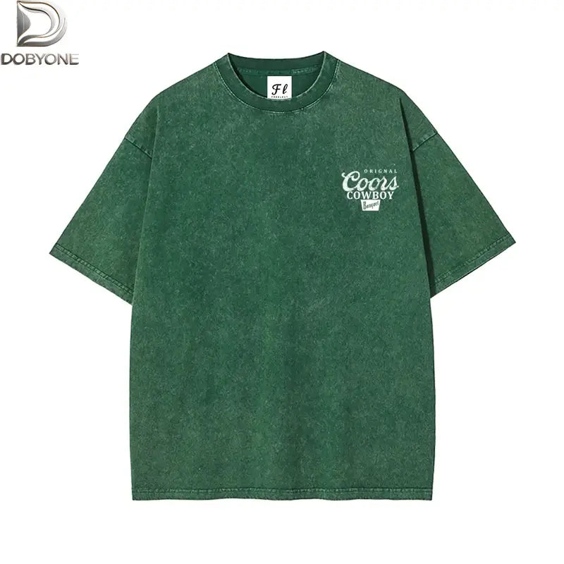 DOBYONE Women's Vintage Washed Cotton Casual Short-Sleeve Western Brewery Graphic Tee - Western Clothing Vintage Graphic Tees Clothes