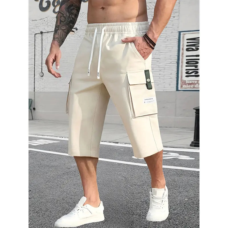 Men's 4-Pack Baggy Cargo Shorts - Menswear Oversized Loose-Fit Drawstring Shorts Set, Fashionable Street Style, Large Pockets, Ideal for Summer Outdoor Wear
