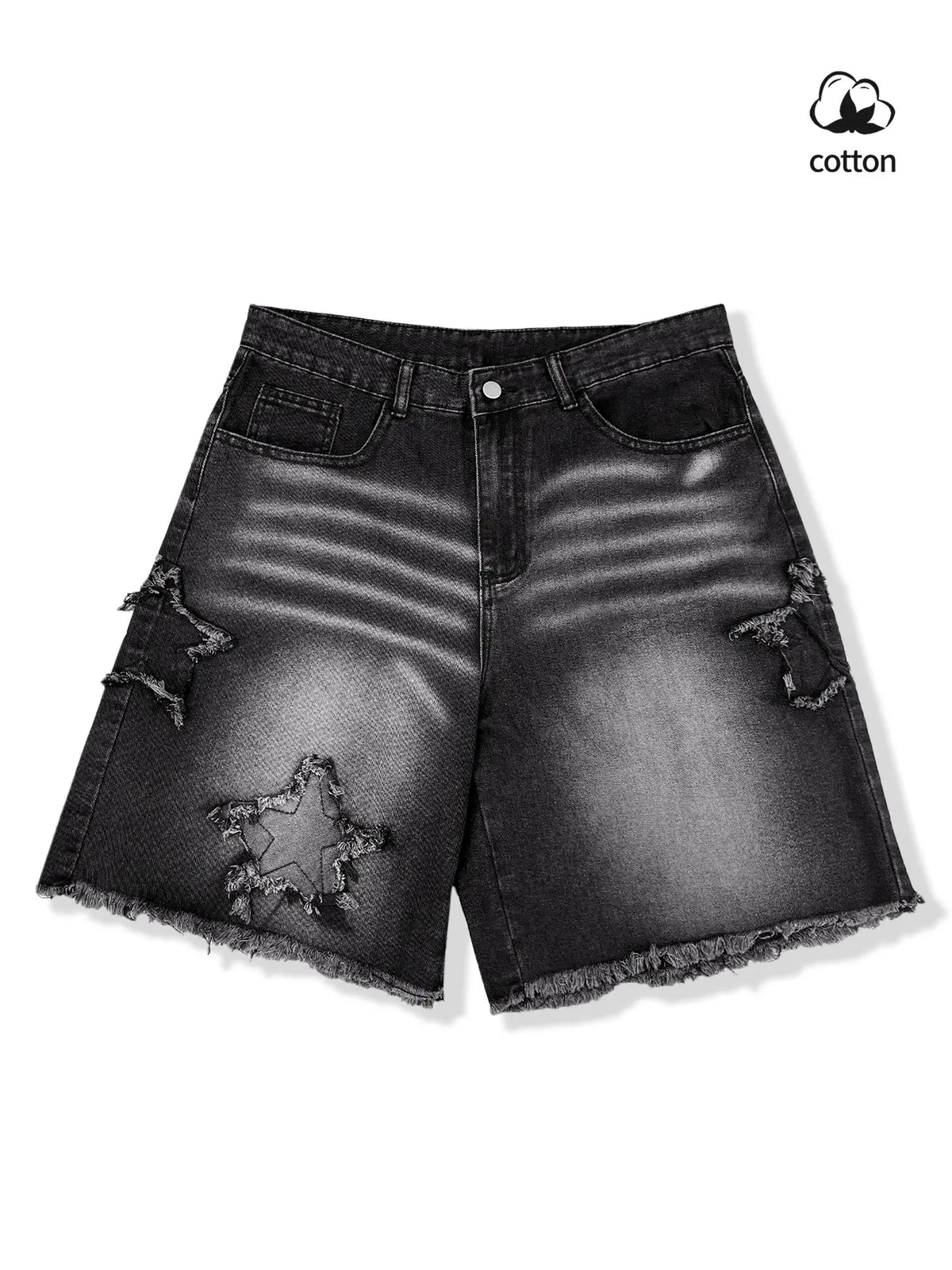 Diamond-studded casual jeans, black fully-studded cross-shaped casual baggy denim shorts, American street style, avant-garde casual denim cropped pants, fashion trends, suitable for men with taste, Loose, Menswear
