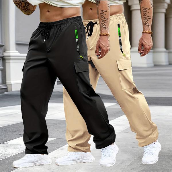 Men's Multi-Pack Cargo Work Pants - Lightweight Stretch Waist Activewear with Multiple Pockets, Comfortable Fit Casual Athletic Men's Wear, Plain Outdoor to Office Menswear
